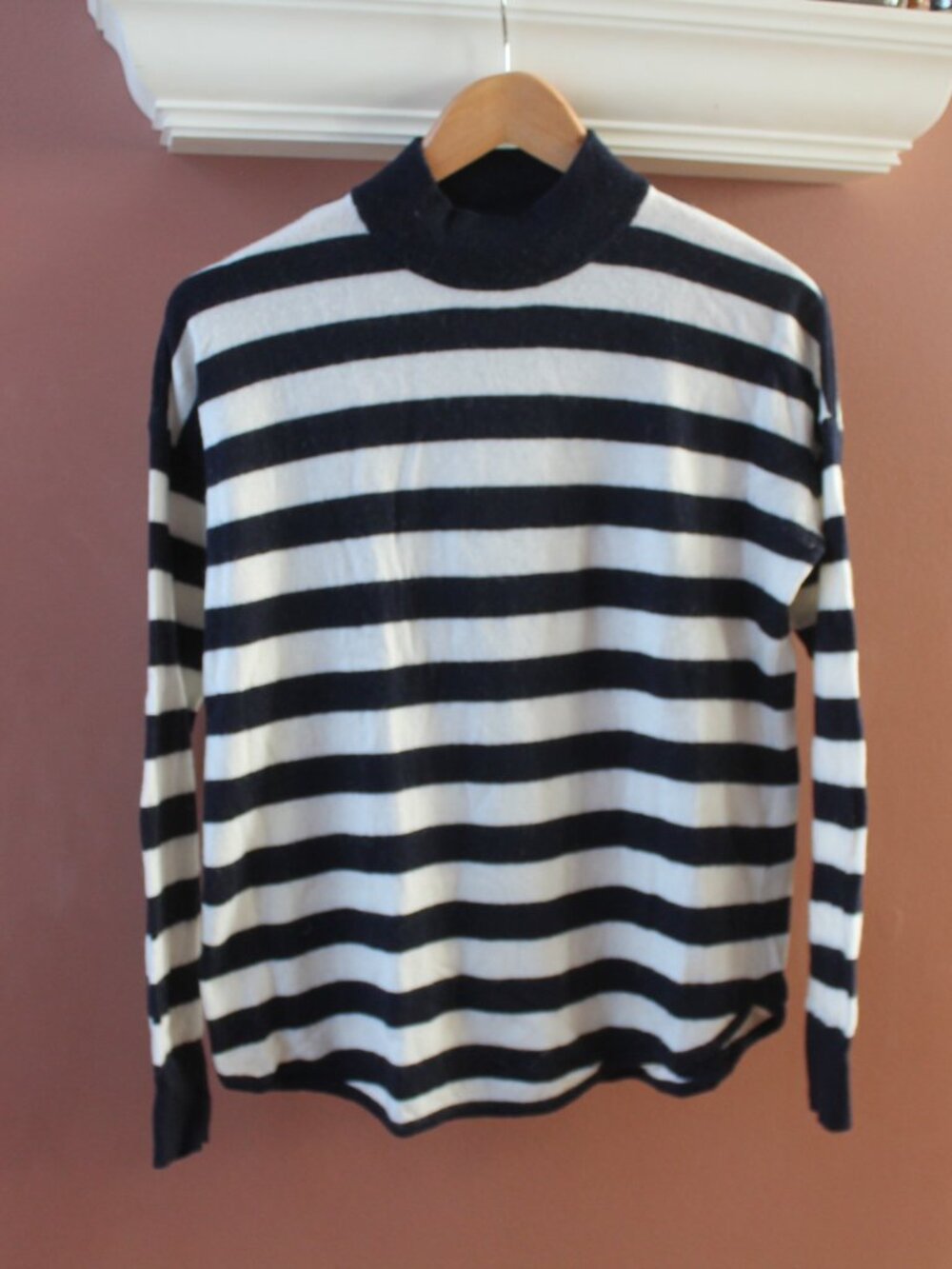 Madewell Ashbury Rugby Sweater XS Navy Ivory Striped Mock Neck